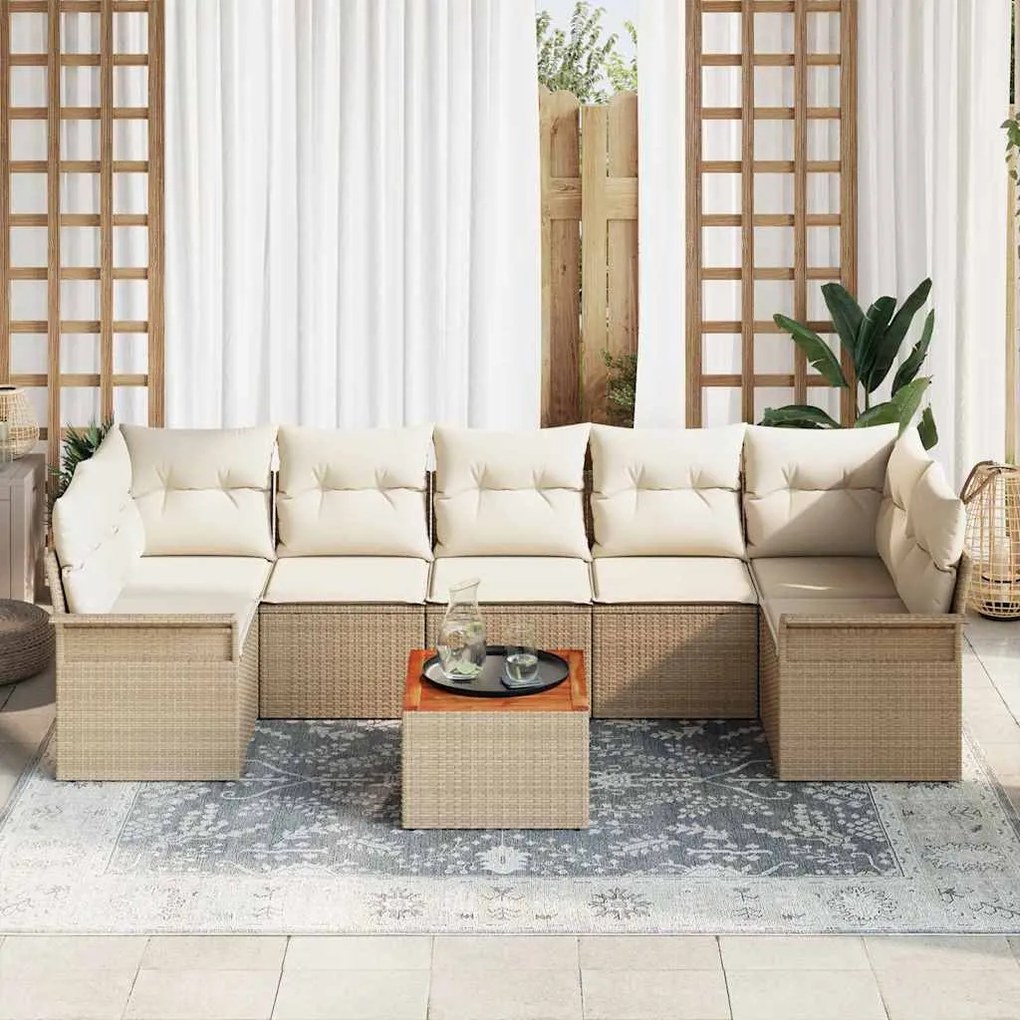vidaXL Σετ Καναπέ Κήπου 8 pcs Μπεζ Πολυ ράταν