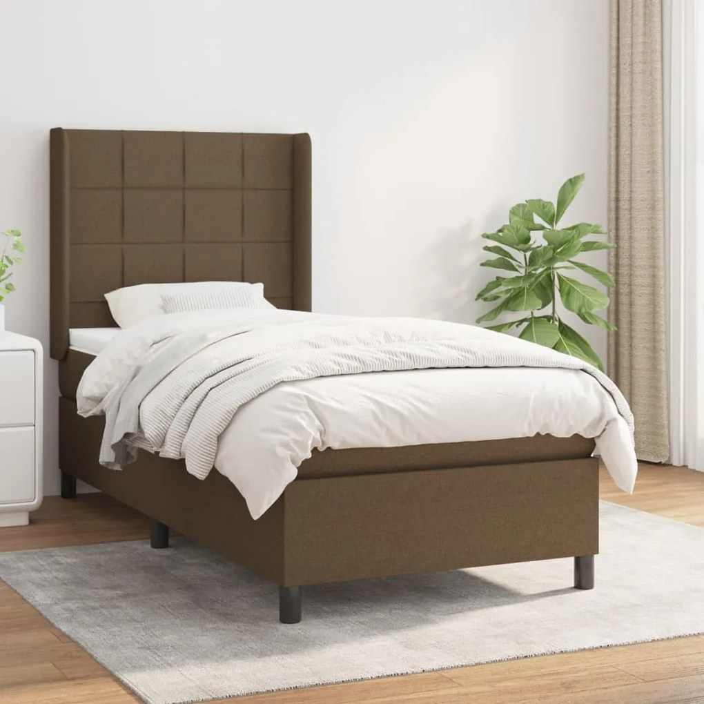 vidaXL Κρεβάτι Boxspring με Στρώμα Σκούρο Καφέ 80x200 εκ. Υφασμάτινο