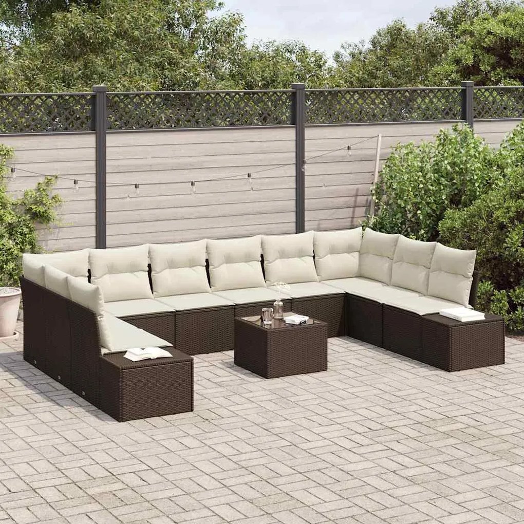 vidaXL Σετ Καναπέ Κήπου με μαξιλάρι 11 pcs Καφέ Πολυ ράταν