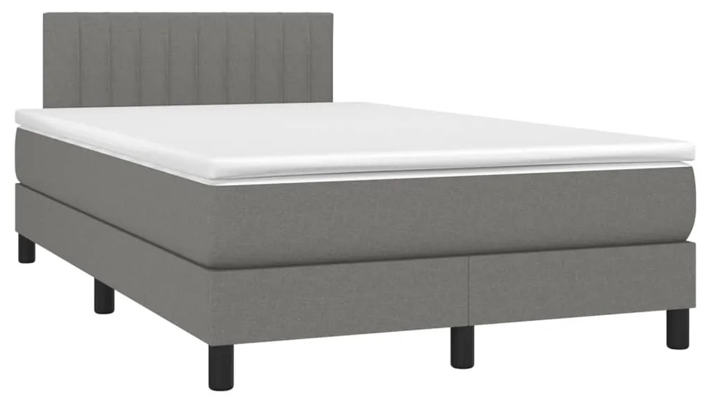 vidaXL Κρεβάτι Boxspring με Στρώμα & LED Σκ.Γκρι 120x200 εκ Υφασμάτινο