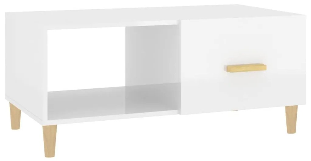 Τραπεζάκι Σαλονιού Γυαλ. Λευκό 89,5x50x40 εκ. Επεξεργ. Ξύλο - Λευκό