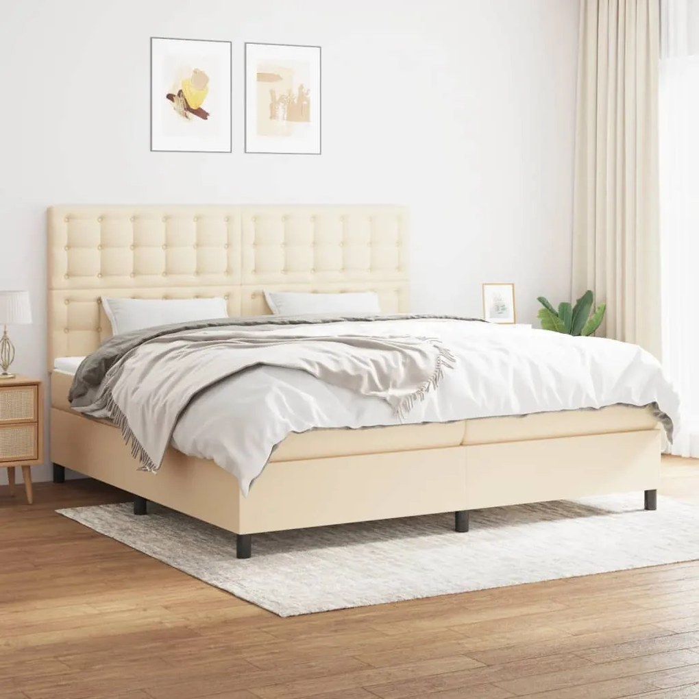 Κρεβάτι Boxspring με Στρώμα Κρεμ 200x200 εκ. Υφασμάτινο