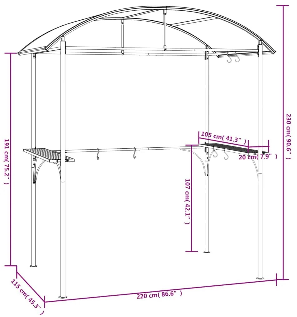 Κιόσκι Μπάρμπεκιου με Πλαϊνά Ράφια Ανθρακί 220x115x230εκ Ατσάλι - Ανθρακί