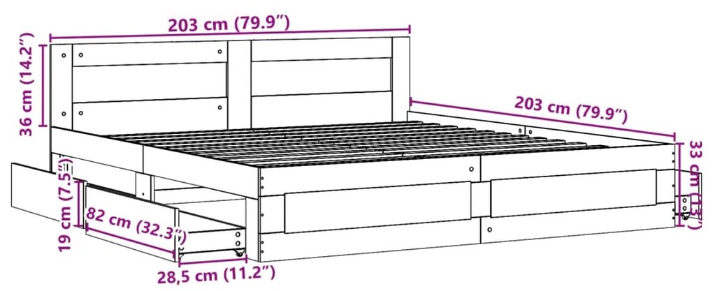 Πλαίσιο Κρεβατιού με Κεφαλάρι Γκρι Σκυρ. 200x200 εκ. Επεξ. Ξύλο - Γκρι