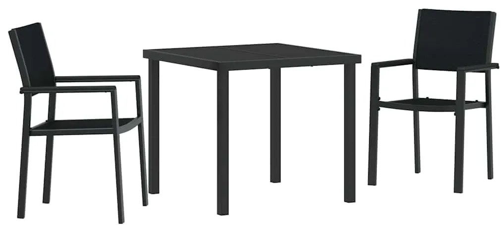 vidaXL Σέτ φαγητού για κήπο 3 pcs Μαύρο Πολυ ράταν
