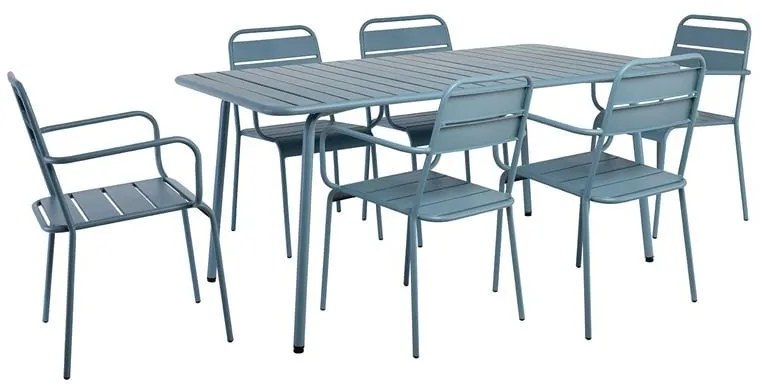BRIO Slat Set Τραπεζαρία Κήπου -Βεράντας (6 1), Μέταλλο Βαφή Sandy Blue 5415C  160x90x73 - chair 57x58x84cm [-Μπλε-] [-Μέταλλο-] Ε546,2S