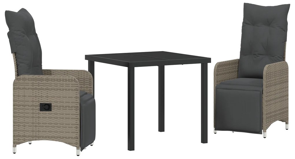 vidaXL Σετ Κήπου 3 Τεμ με Μαξιλάρια Γκρι Πολυ Rattan