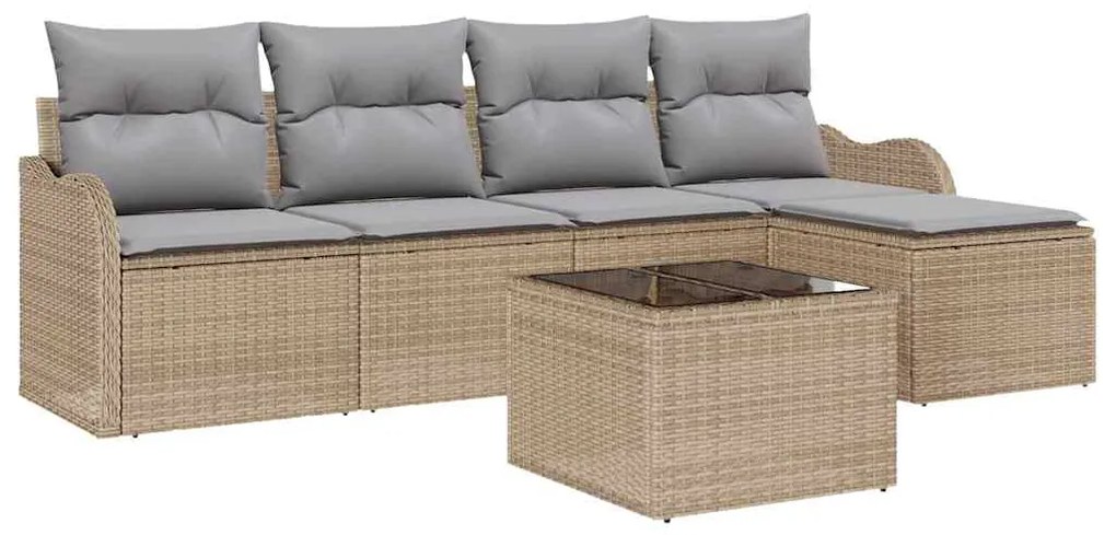 vidaXL Σετ Καναπέ Κήπου με μαξιλάρι 6 pcs Μπεζ Πολυ ράταν