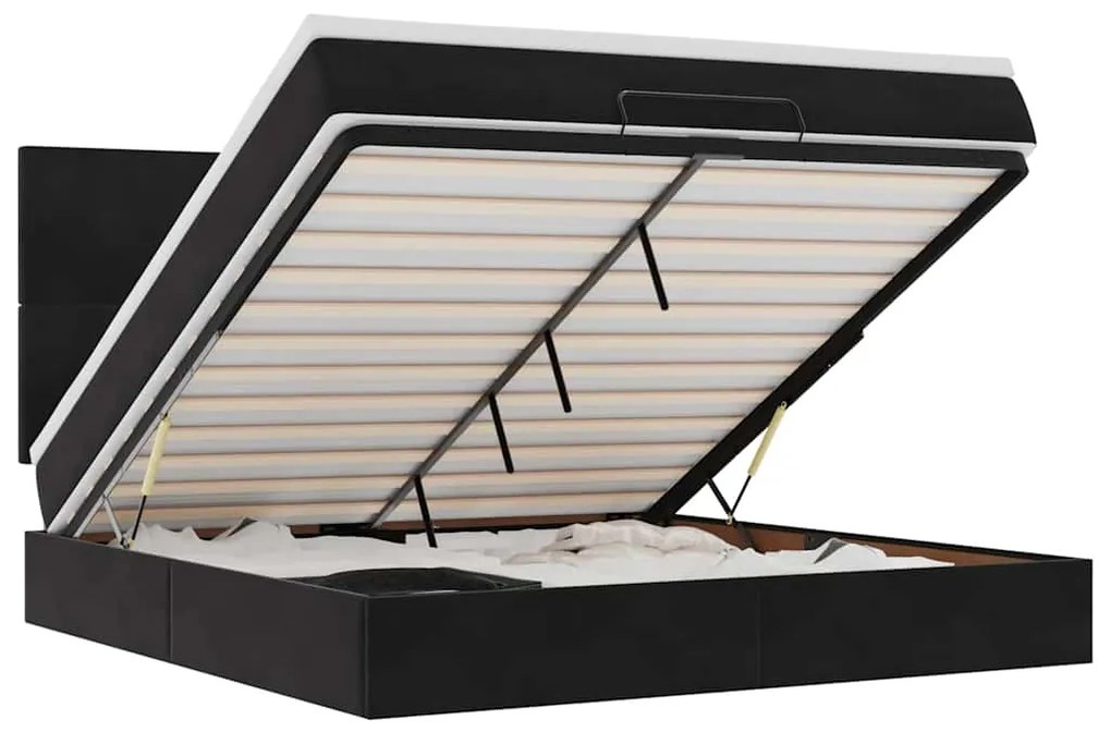vidaXL Οθωμανικό κρεβάτι με στρώματα Μαύρο 160x200cm Velvet