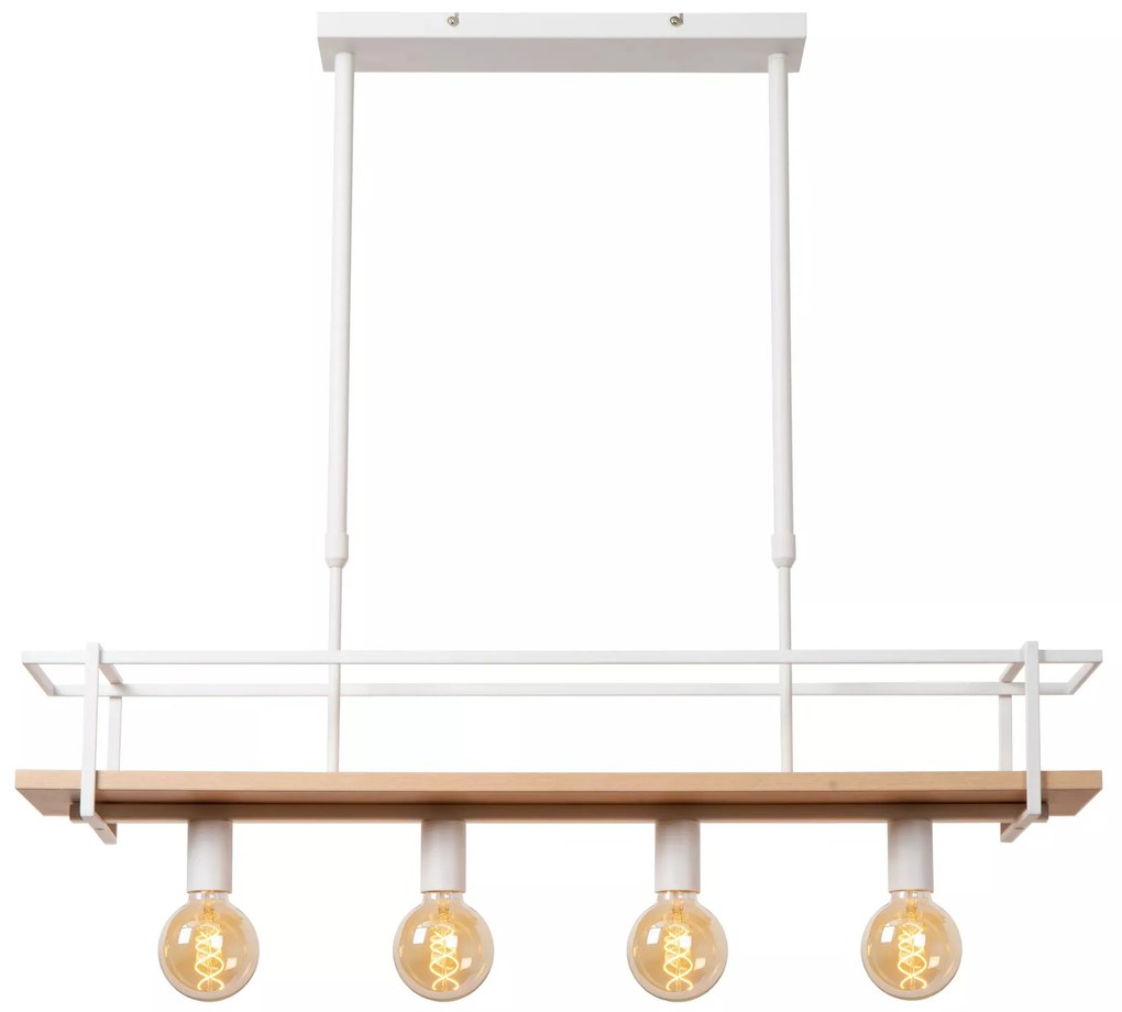 Φωτιστικό Κρεμαστό Lucide 21432-04-31 MILONGA Λευκό (White)|Ξύλο Φυσικό χρώμα (Wood Natural Finish)