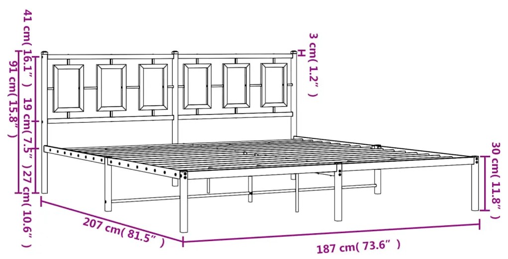 Πλαίσιο Κρεβατιού με Κεφαλάρι Λευκό 180x200 εκ. Μεταλλικό - Λευκό