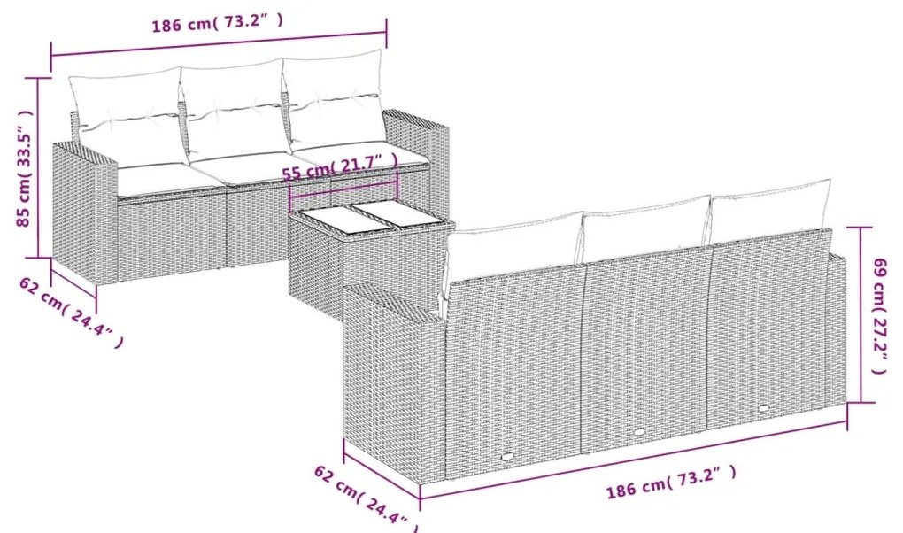 vidaXL Σαλόνι Κήπου Σετ 7 τεμ. Μπεζ Συνθετικό Ρατάν με Μαξιλάρια