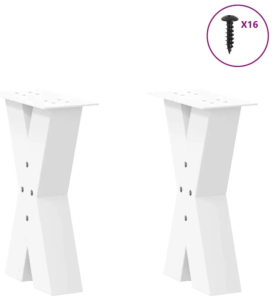 vidaXL Πόδια Τραπεζιού Σαλονιού σε Σχήμα Χ, 2 τεμ. Λευκά 38x(42-43) εκ. Ατσάλι
