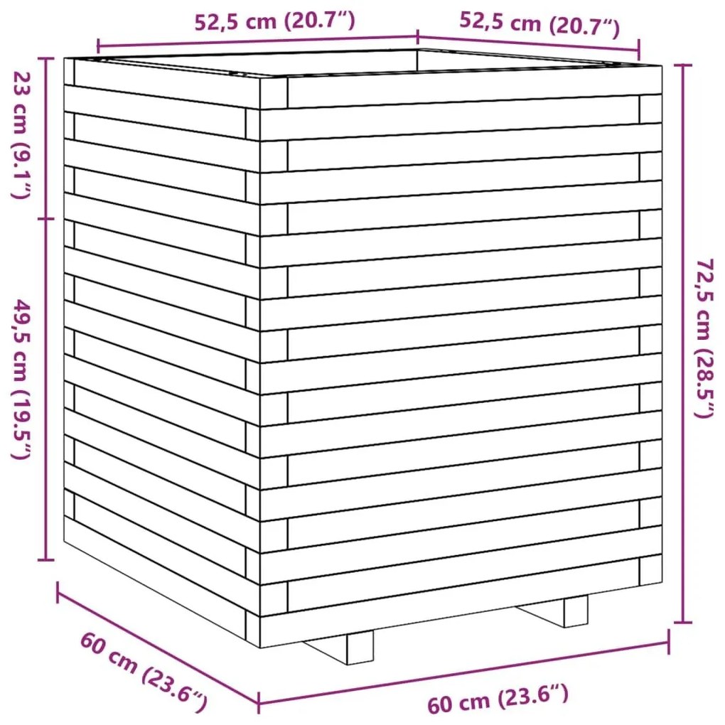 Ζαρντινιέρα Κήπου Λευκή 60x60x72,5 εκ. από Μασίφ Ξύλο Πεύκου - Λευκό