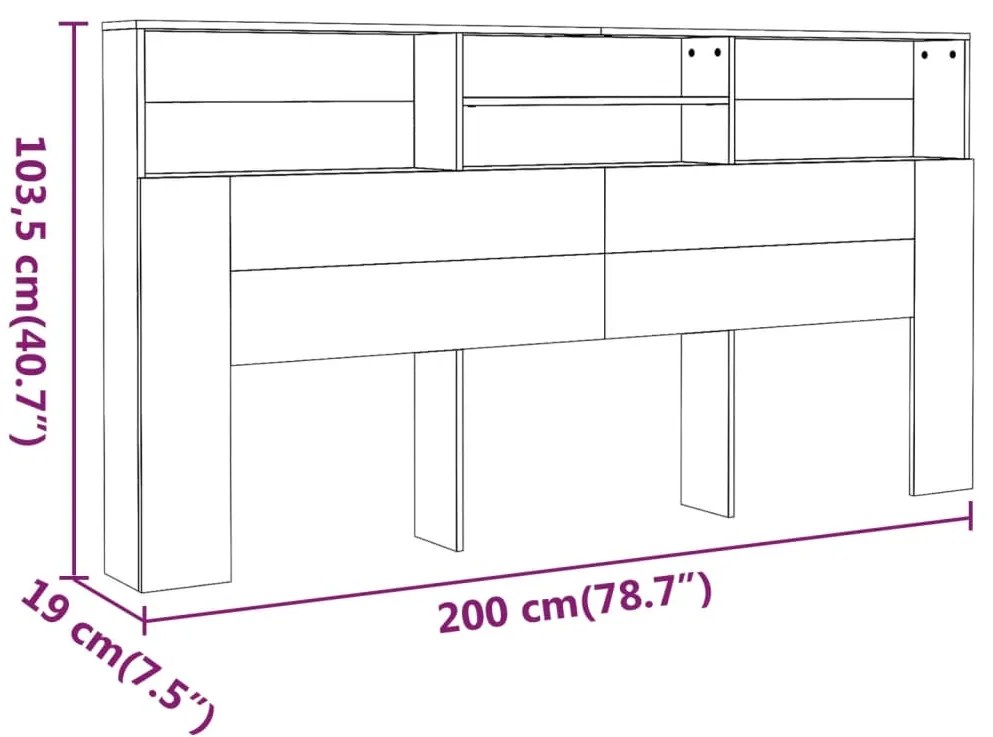 vidaXL Κεφαλάρι Με Αποθηκευτικό Χώρο Καφέ Δρυς 200 x 19 x 103,5 εκ.