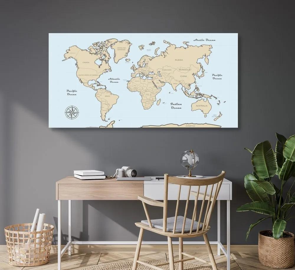 Εικόνα σε έναν παγκόσμιο χάρτη από φελλό μπεζ σε μπλε φόντο - 120x60