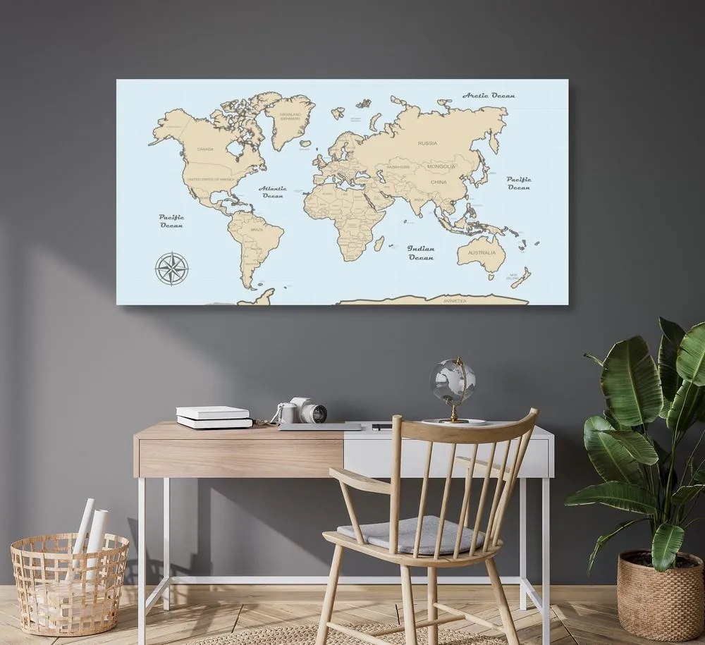 Εικόνα σε έναν παγκόσμιο χάρτη από φελλό μπεζ σε μπλε φόντο