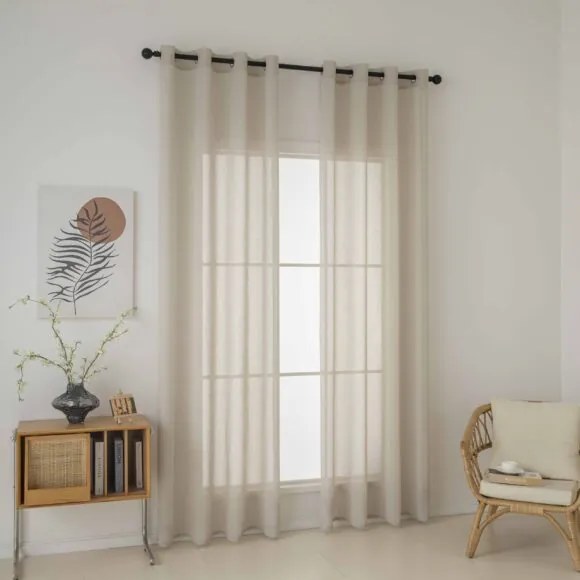 Beauty Home Κουρτίνα γάζα μονόχρωμη με 8 μεταλλικούς κρίκους Fit Art 8447 140x270 Μπεζ