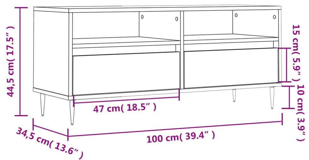 Έπιπλο Τηλεόρασης Λευκό 100x34,5x44,5 εκ. Επεξεργασμένο Ξύλο - Λευκό