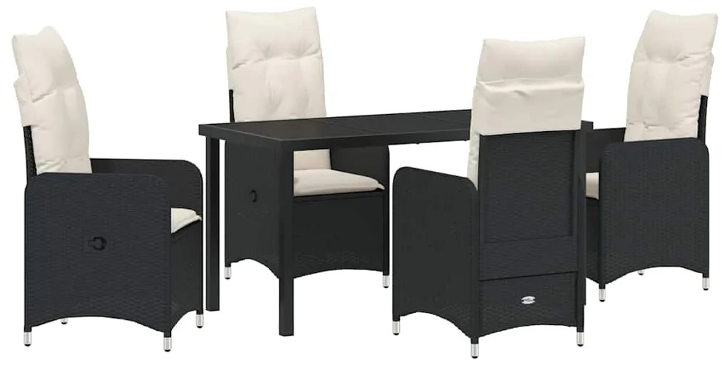 vidaXL Σέτ φαγητού για κήπο με μαξιλάρι 5 pcs Μαύρο Πολυ ράταν