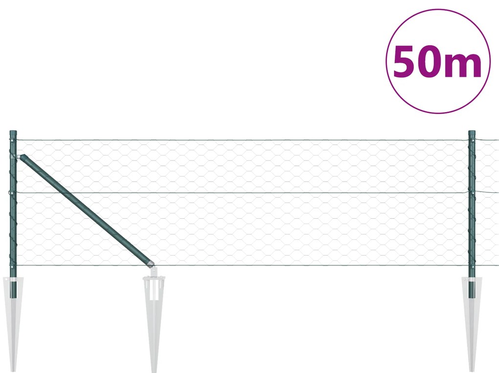 vidaXL Εξαγωνικός Φράκτης Πράσινος 0.8x50 μ Μεταλλικός