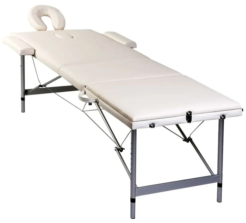 Κρεβάτι μασάζ Πτυσσόμενο 3 θέσεων με σκελετό αλουμινίου Κρεμ - Λευκό