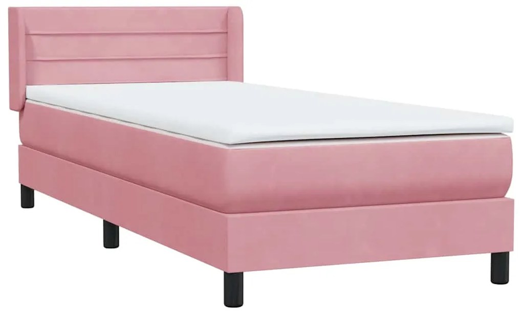 vidaXL Κρεβάτι Boxspring με Στρώμα Ροζ 80x220 εκ. Βελούδινο