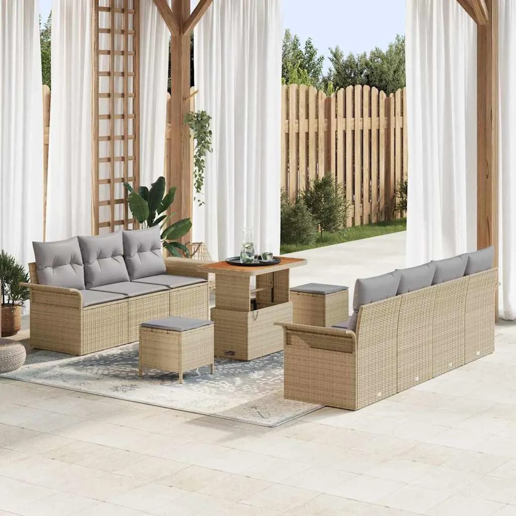 vidaXL Σετ Καναπέ Κήπου Ρυθμιζόμενο ύψος 10 pcs Μπεζ συνθετικό ρατάν