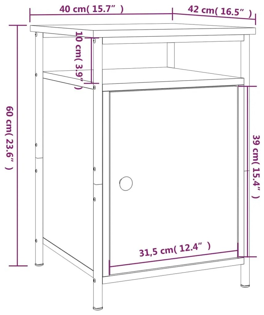 Κομοδίνο Καπνιστή Δρυς 40x42x60 εκ. από Επεξεργασμένο Ξύλο - Καφέ