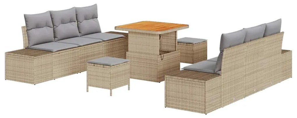 vidaXL Σετ Καναπέ Κήπου με μαξιλάρι 9 pcs Μπεζ Πολυ ράταν