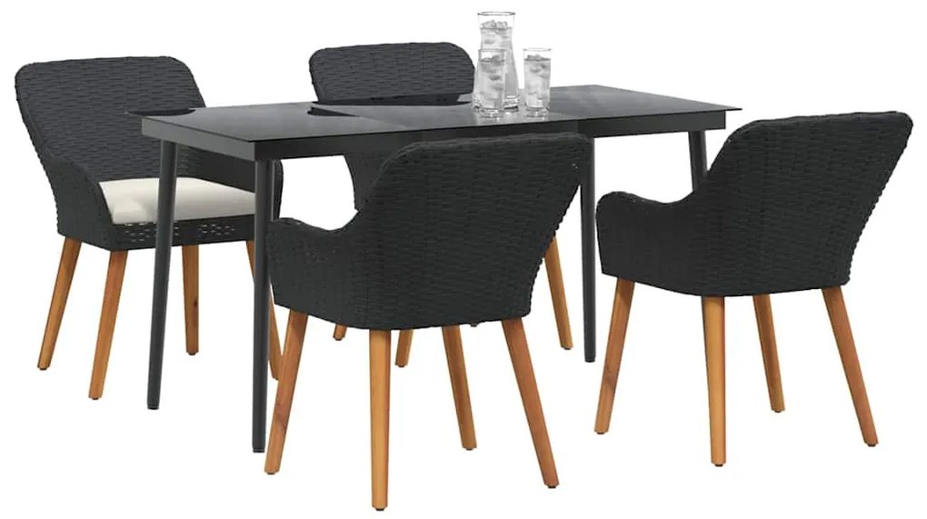 vidaXL Σέτ φαγητού για κήπο με μαξιλάρι 5 pcs Μαύρο συνθετικό ρατάν