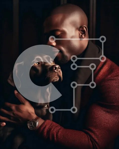 Σετ των 2 Intra Συλλεκτικό Ξύλινο Παζλ Plywood 4mm - Συγκινητική εικόνα ενός άνδρα και του σκύλου του Σε Ξύλινο Κουτί - Διαστάσεις: 10x10 cm – 25 κομμάτια