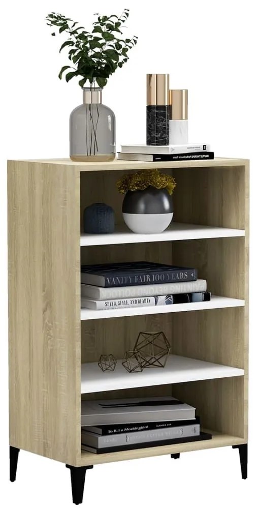 Ραφιέρα Λευκό και Sonoma Δρυς 57 x 35 x 90 εκ. από Επεξ. Ξύλο - Λευκό
