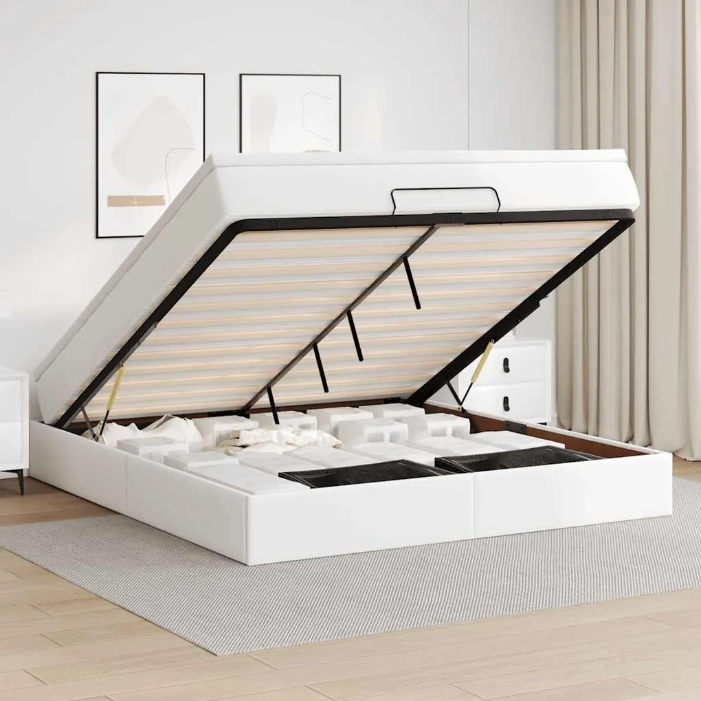 vidaXL Οθωμανικό κρεβάτι με στρώμα Λευκό 160x200cm Faux Leather