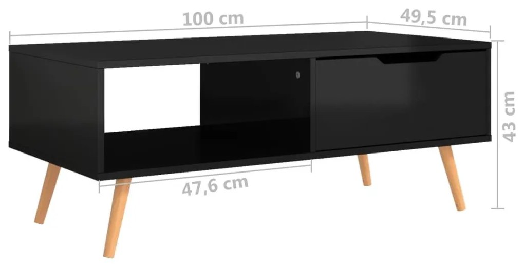 Τραπεζάκι Σαλονιού Γυαλιστερό Μαύρο 100x49,5x43 εκ. Επ Ξύλο - Μαύρο