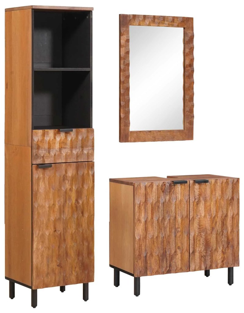 vidaXL Σετ Μπάνιου με συρτάρι με ράφι Καφέ Ακακία Στερεό ξύλο μάνγκο