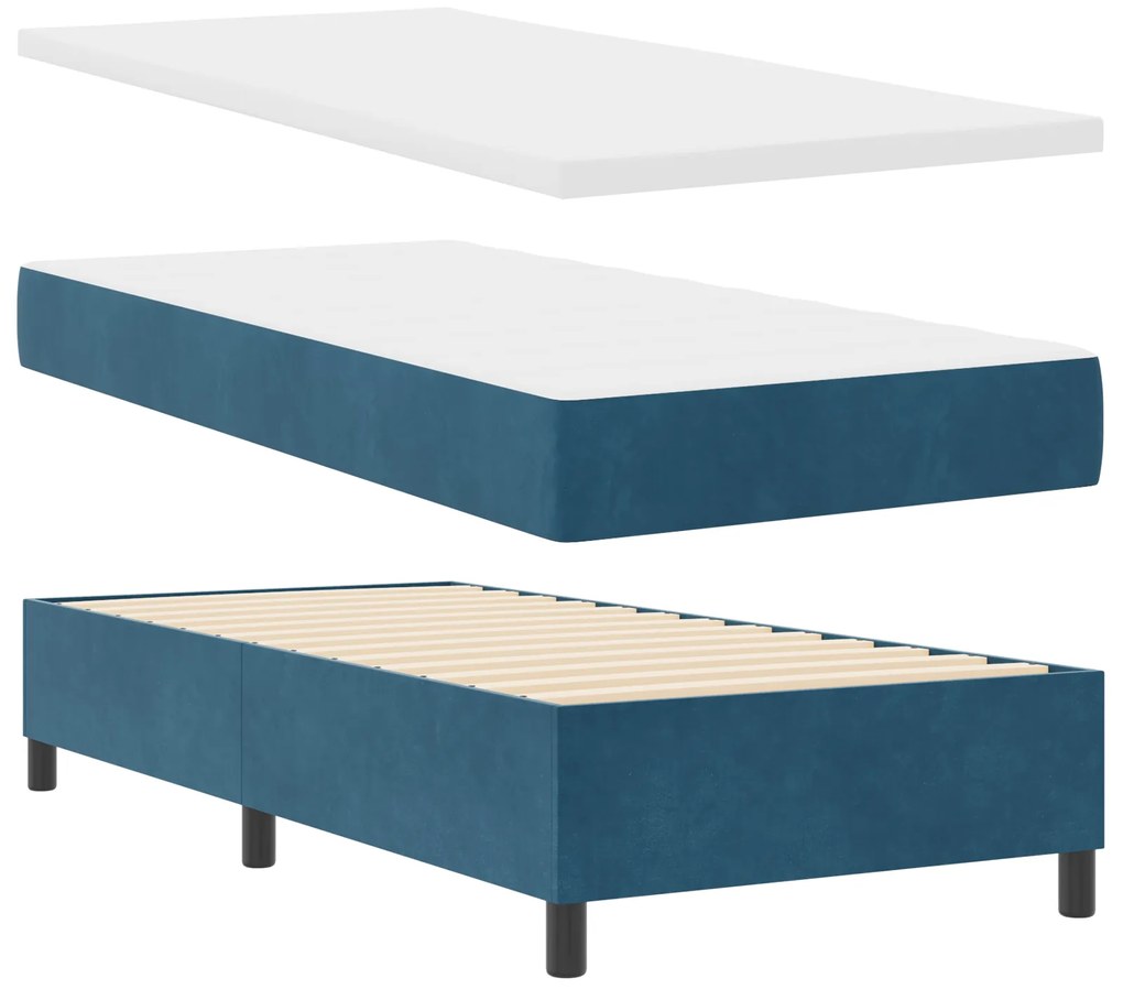 vidaXL Κρεβάτι Box Spring με Στρώμα Σκούρο Μπλε 100x200 εκ Βελούδο