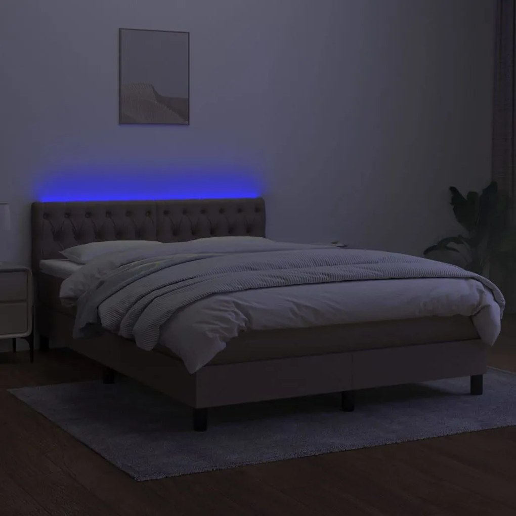 Κρεβάτι Boxspring με Στρώμα &amp; LED Taupe 140x200 εκ. Υφασμάτινο - Μπεζ-Γκρι