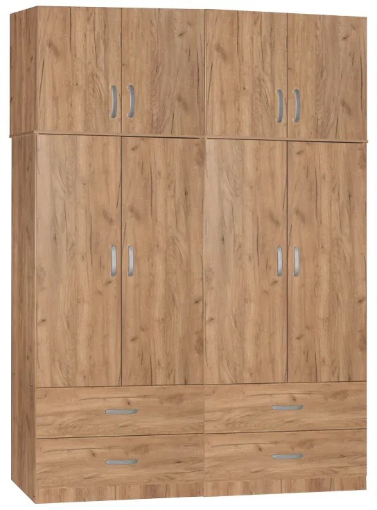 Intrahome Ντουλάπα ρούχων τετράφυλλη με πατάρι Zelia B Intrahome με 4 συρτάρια χρώμα oak 158x42x240εκ | SKU: INTRAPA-350111183