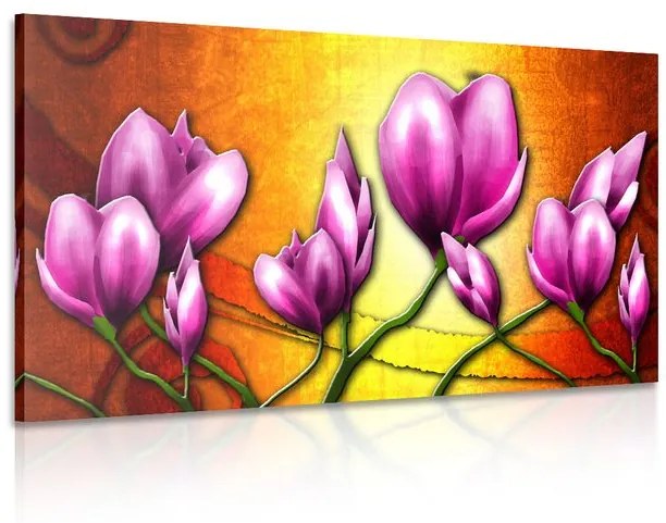 Εικόνα ροζ λουλουδιών σε στυλ έθνο - 60x40