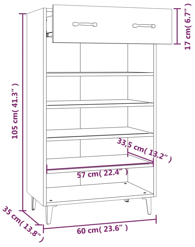 Παπουτσοθήκη Γκρι Sonoma 60x35x105 εκ. από Επεξεργασμένο Ξύλο - Γκρι