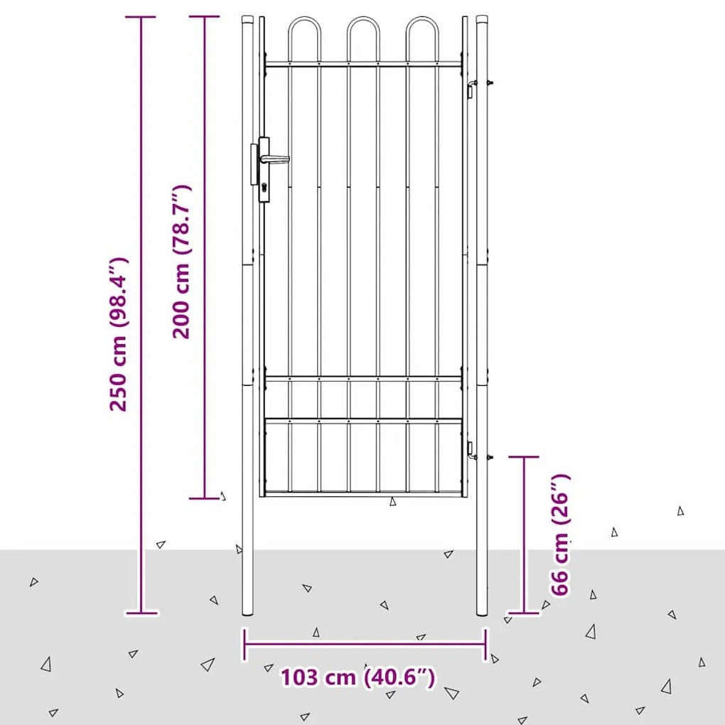 vidaXL Πύλη Φράχτη Γκρι 100 x 200 cm Χάλυβας με Επικάλυψη Πούδρας