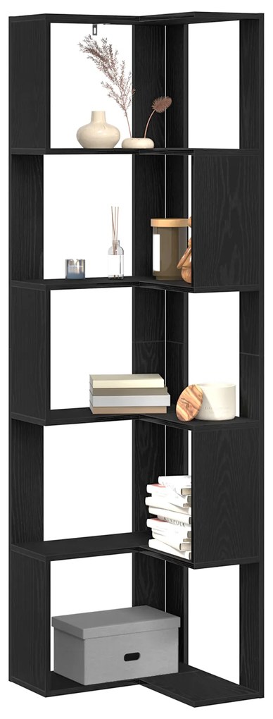 vidaXL Γωνιακή Βιβλιοθήκη Μαύρη δρυς 50 x 50 x 179 εκ.