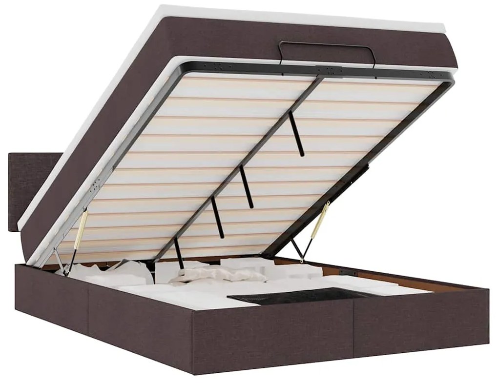 vidaXL Οθωμανικό κρεβάτι με στρώμα & LEDs Σκούρο καφέ 140x200cm ύφασμα
