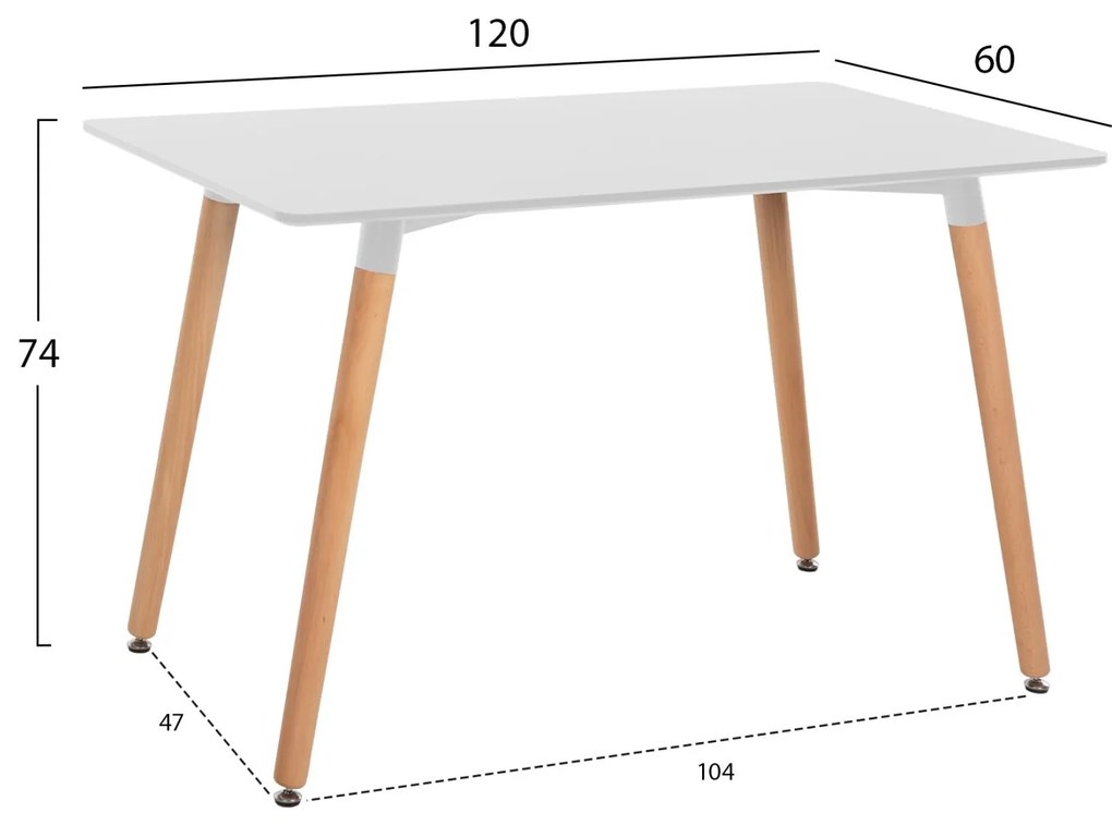 ΤΡΑΠΕΖΙ MINIMAL  ΛΕΥΚΟ MDF-ΠΟΔΙΑ ΟΞΙΑ ΣΕ ΦΥΣΙΚΟ ΧΡΩΜΑ- 120Χ60X74Υεκ.