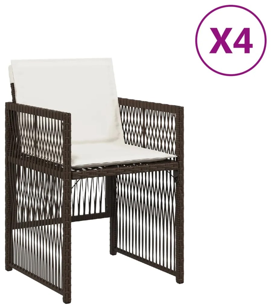 vidaXL Καρέκλες Κήπου 4 τεμ. Καφέ Συνθ. Ρατάν Μαξιλάρια
