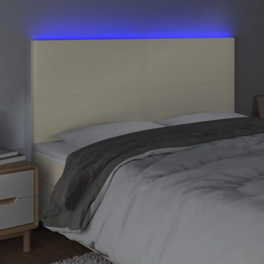 vidaXL Κεφαλάρι Κρεβατιού LED Κρεμ 180x5x118/128 εκ. Συνθετ. Δέρμα