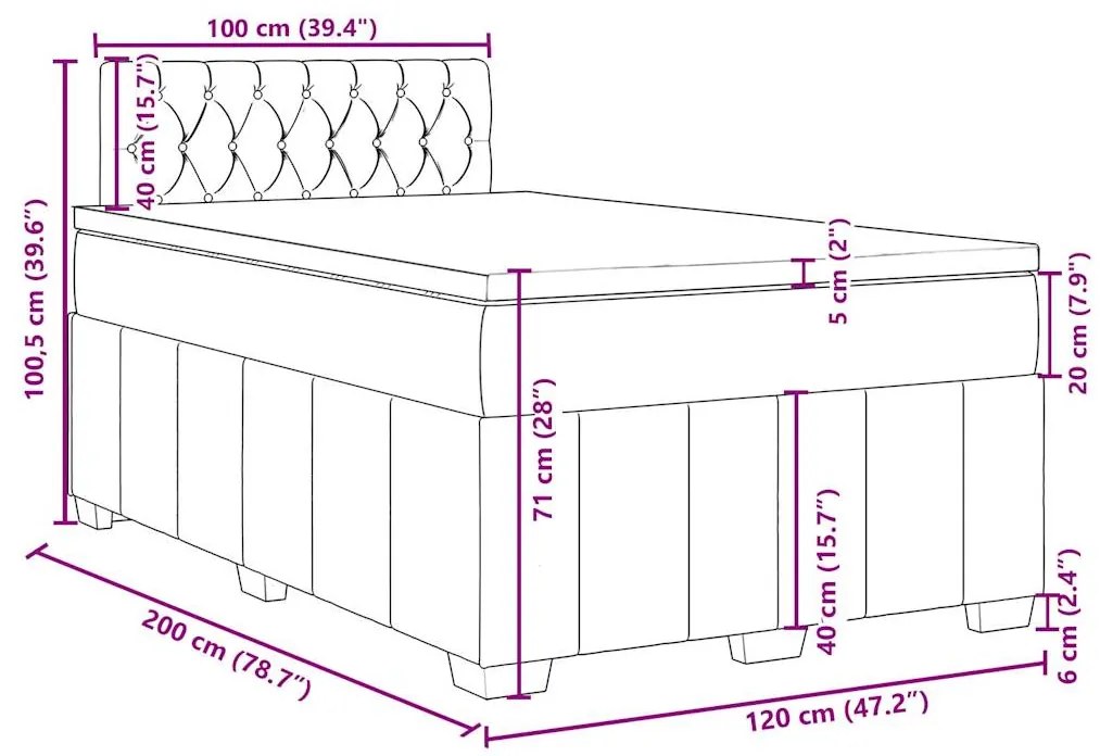 Κρεβάτι Boxspring με Στρώμα Μπλε 120x200 εκ. Υφασμάτινο - Μπλε