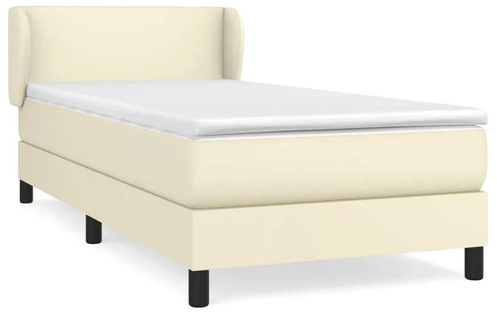 Κρεβάτι Boxspring με Στρώμα Κρεμ 100x200εκ. από Συνθετικό Δέρμα - Κρεμ