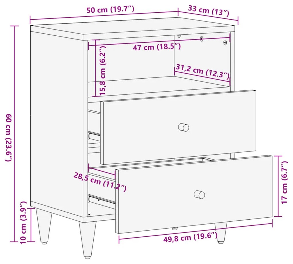 ΚΟΜΟΔΙΝΟ 50 X 33 X 60 ΕΚ. ΑΠΟ ΜΑΣΙΦ ΞΥΛΟ ΜΑΝΓΚΟ 358330